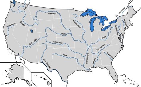 USA Map with 7 Major Rivers for Navigation, Irrigating Crops, and Generating Electricity