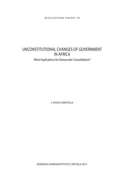 Unconstitutional Changes of Government in Africa What Implications for Democratic Consolidation? Reader
