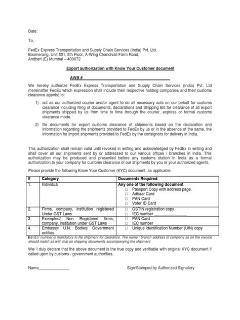 Understanding FedEx KYC Authorization Letter: A Comprehensive Guide