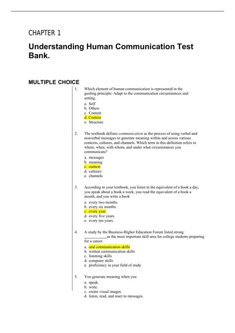 Understanding Human Communication Quiz Answer Key Reader