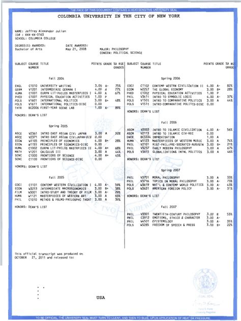 Understanding USC Columbia Transcripts