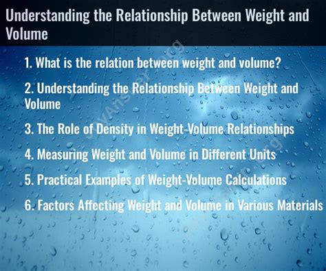 Understanding the Relationship between Weight and Volume