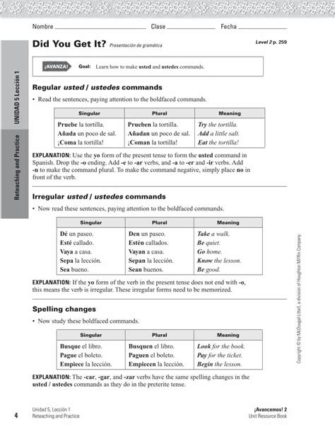 Unidad 5 Leccion 1 Reteaching And Practice Answers Doc