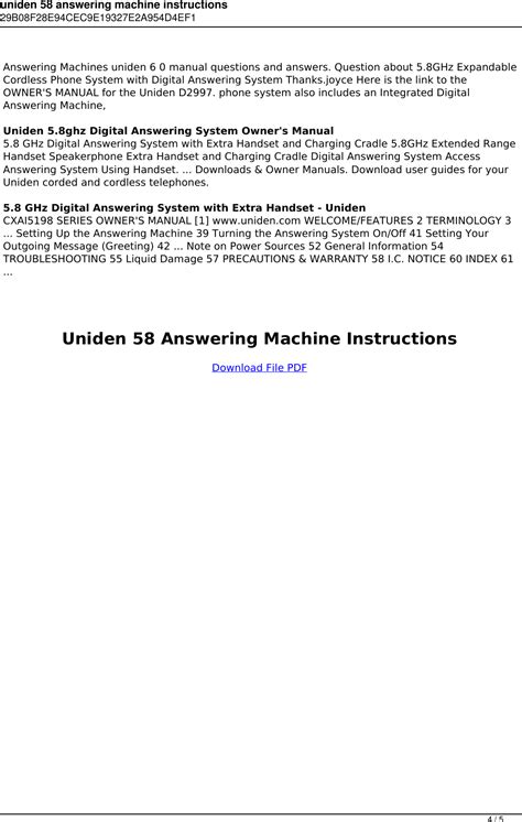 Uniden 58 Ghz Answering Machine Manual PDF