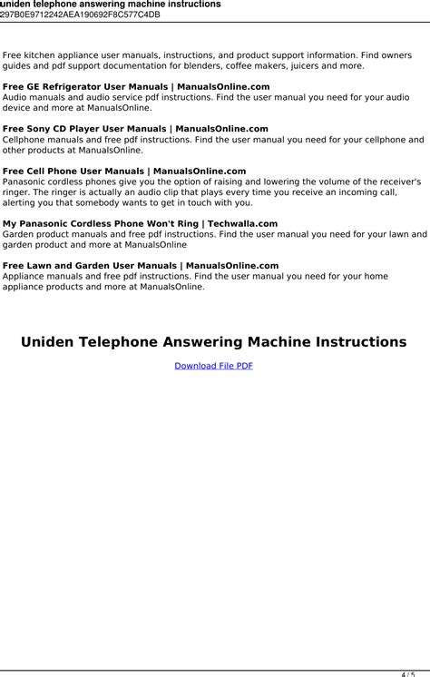 Uniden Answering Machine Directions Epub