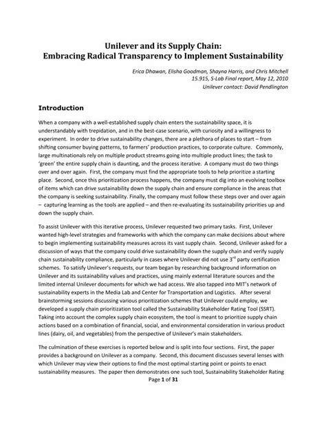 Unilever and its Supply Chain: Embracing Radical Transparency Ebook Doc