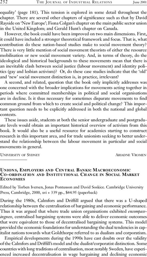 Unions, Employers, and Central Banks Macroeconomic Coordination and Institutional Change in Social M Reader