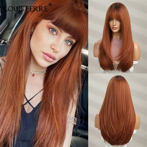 Unique Auburn Straight Synthetic Long Wigs