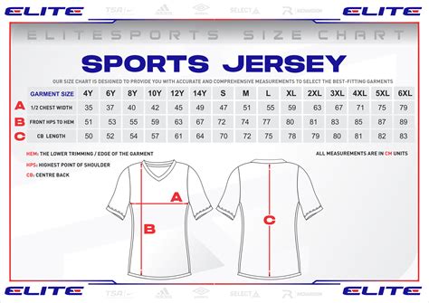 Unisex Jersey Size Chart