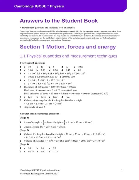 Unit 1 Answer Key Motion Forces And Energy Reader