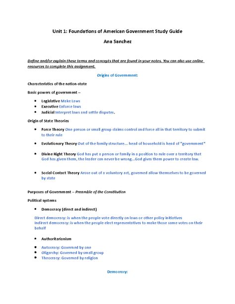 Unit 1 Gpundation Of American Government Answers Reader