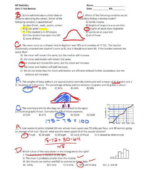 Unit 1 Test Review Answers PDF