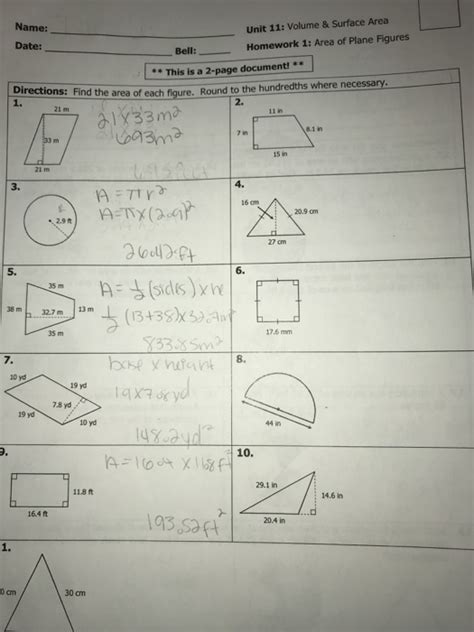 Unit 11 Test Study Guide: Volume and Surface Area