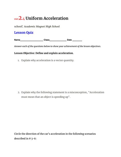 Unit 2 Uniform Acceleration 4 Answers Epub