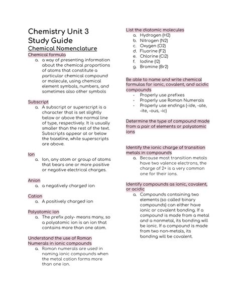 Unit 3 Chemistry Study Guide Answers PDF