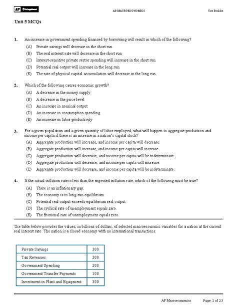 Unit 5 Macroeconomics Multiple Choice Sample Answers Epub