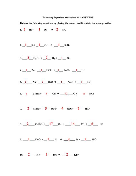 Unit 6 Balancing Chemical Reactions 2 Answers Doc