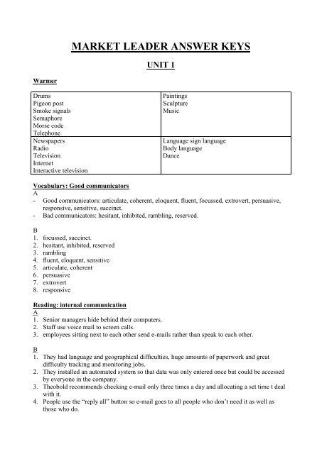 Unit 6 Market Leader Advertising Answer Key Doc