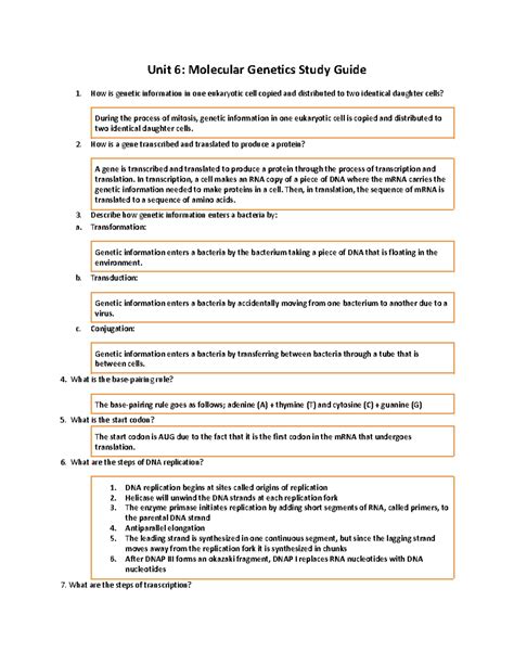 Unit 6 Molecular Genetics Answer Key Kindle Editon