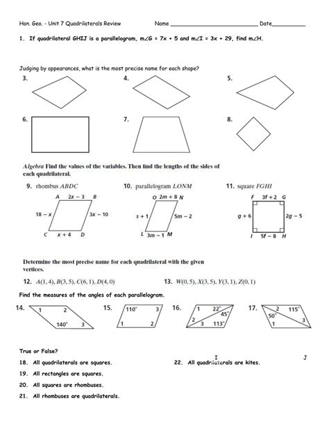 Unit 6 Quadrilaterals Answer Key PDF