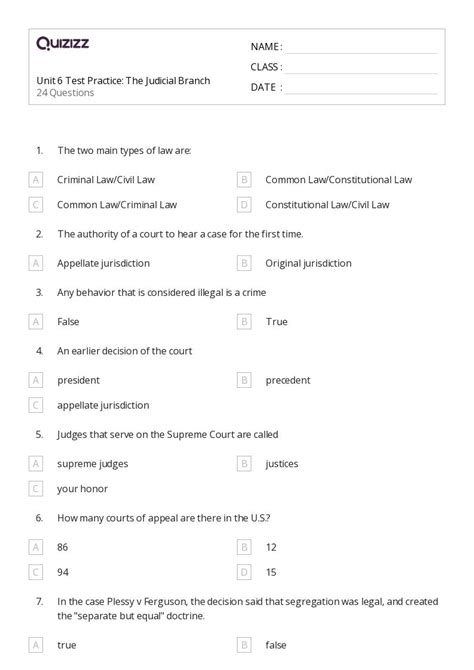 Unit 6 Test The Judicial Branch Answers Reader