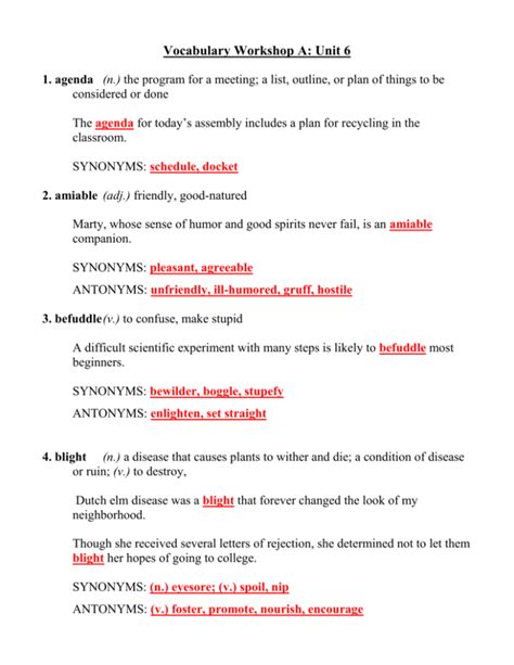 Unit 6 Vocabulary Workshop Answers Doc