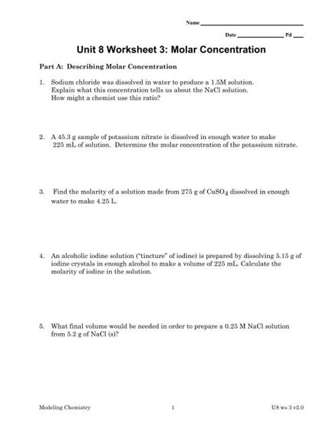 Unit 8 3 Molar Concentration Answer Key Doc