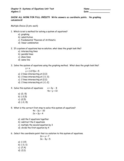 Unit 9 System Of Equations Test Answers Kindle Editon