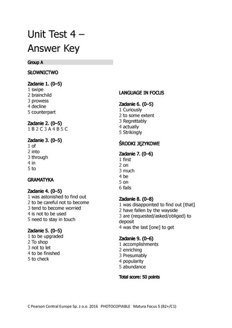 Unit Test Key Answers Reader