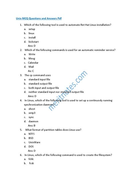 Unix Mcq Questions With Answers Reader