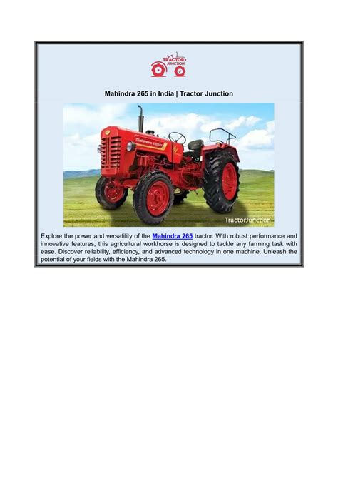 Unleash Your Farm's Potential with the Powerful Mahindra 265 Tractor