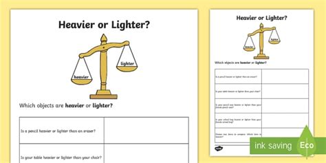 Unleash Your Vocabulary Potential: Heavier Lighter Worksheet**