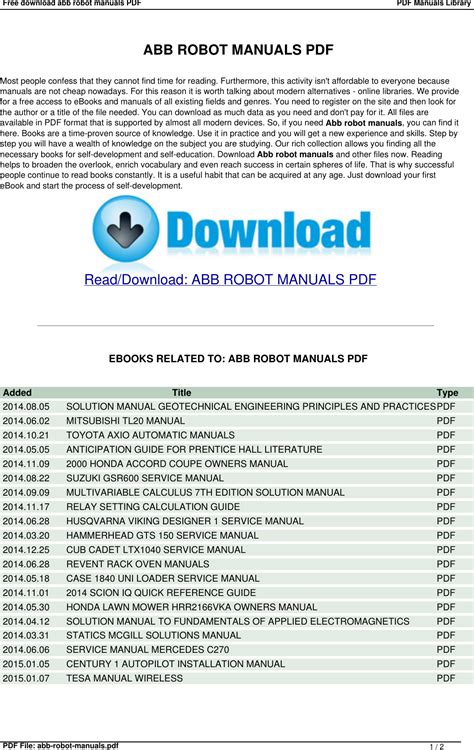 Unlock Your Productivity: Empowering Your Business with ABB's Manual Robot Guide