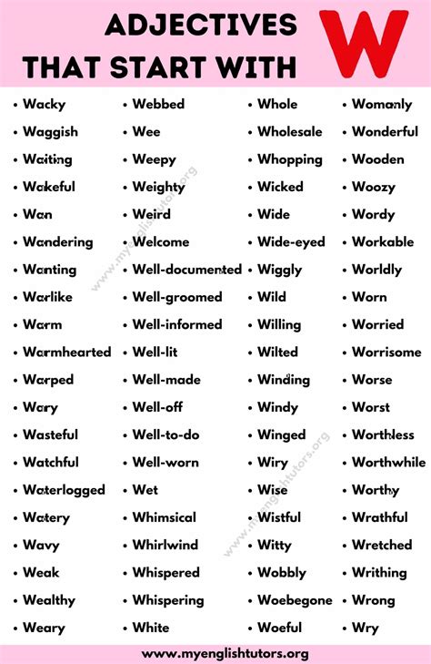 Unlock the Power of Warm and Wonderful Words: Essential Positive Adjectives Beginning with W