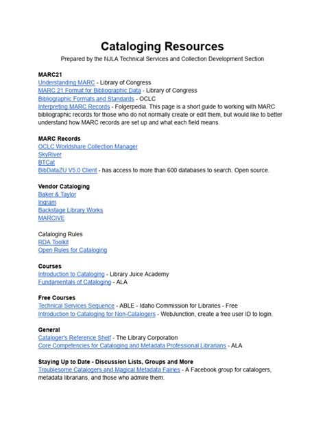 Up To Date Resources For Cataloging In Libraries