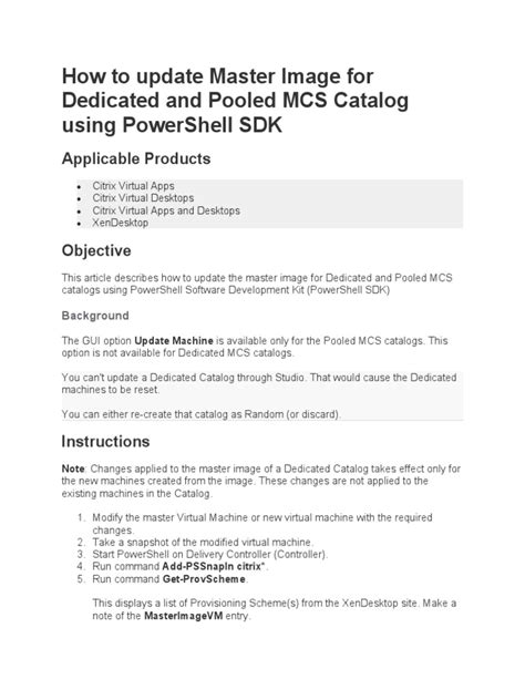 Update Static Machine Catalog Master Image Using Powershell