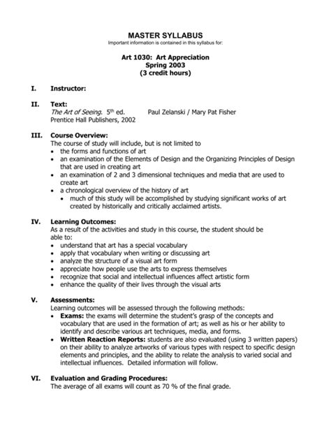 Updated: 7/23/2013 Master Syllabus Art 1030 Art Appreciation PDF Epub