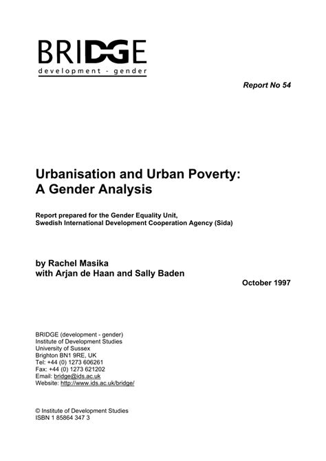 Urbanisation and Urban Poverty in Developing Countries A Gender Analysis Epub