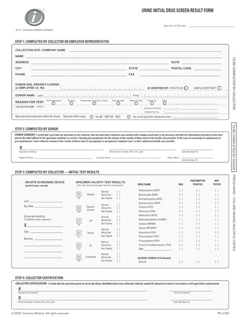 Urine Drug Test Result Form Template