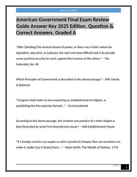 Us Government Final Exam Review Answer Key Doc