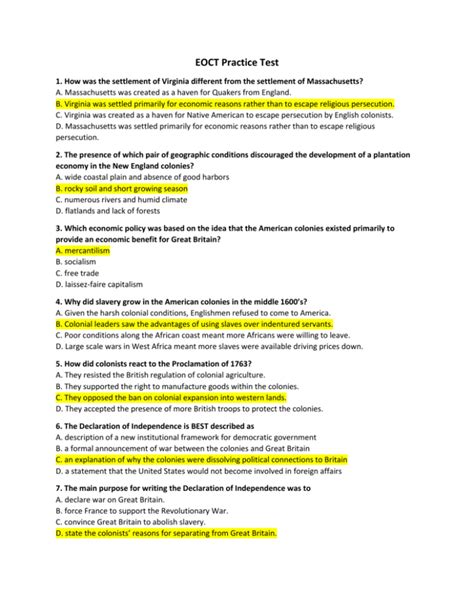 Us History Eoct Spring 2014 Answer Key Doc