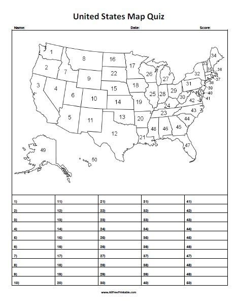 Us States Quiz Printable