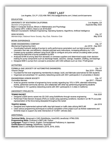 Usc Resume Template