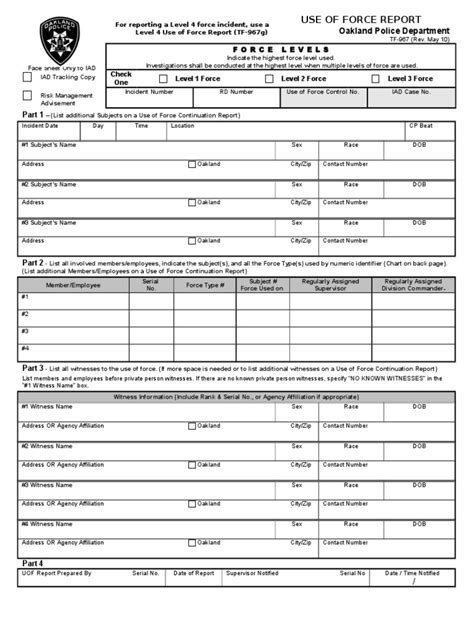 Use Of Force Report Template