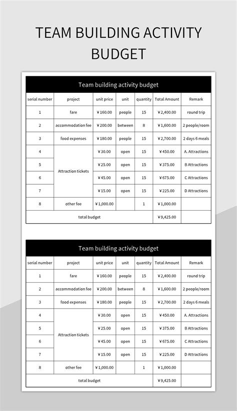 Use a team budget template