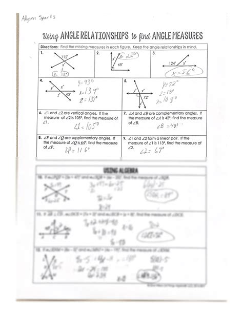 Using Algebra To Solve For Angle Measures Worksheet Answer Key PDF