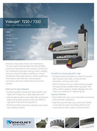 VIDEOJET TECHNOLOGIES INC Videojet 7210 7310 Fiber Lasers For Package Marking pdf Kindle Editon