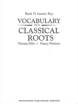 VOCABULARY FROM CLASSICAL ROOTS ANSWER KEY BOOK D ONLINE Ebook Kindle Editon