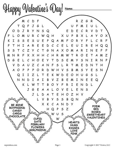 Valentine's Day Printable Word Search
