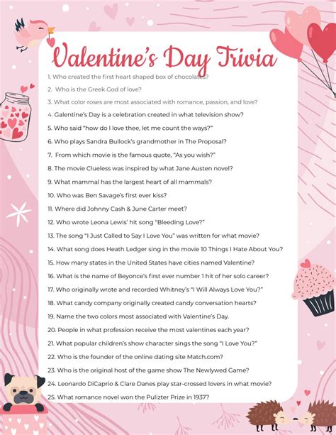 Valentine's Day Trivia Questions And Answers Printable